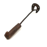 Old Hand-forged Horseshoe Shaped Branding Iron with Carved Wooden Handle