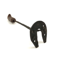 Old Hand-forged Horseshoe Shaped Branding Iron with Carved Wooden Handle