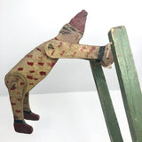 Polka Dot Painted Large Handmade Wooden Clown Acrobat Squeeze Toy