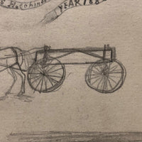 Willis Hutchinson 1883 Double-Sided Drawing: Bird with Banner, Horses, Saw and Hammer
