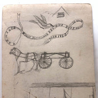 Willis Hutchinson 1883 Double-Sided Drawing: Bird with Banner, Horses, Saw and Hammer