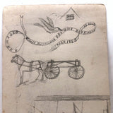 Willis Hutchinson 1883 Double-Sided Drawing: Bird with Banner, Horses, Saw and Hammer
