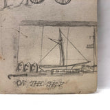 Willis Hutchinson 1883 Double-Sided Drawing: Bird with Banner, Horses, Saw and Hammer