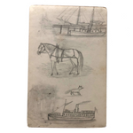 Willis Hutchinson 1883 Double-Sided Drawing: Fox, More Boats and Horses, Flags