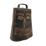 Incredible Folk Art Painted Antique Iron Cow Bell With Cast Iron Clapper