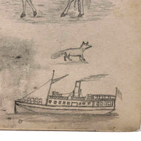 Willis Hutchinson 1883 Double-Sided Drawing: Fox, More Boats and Horses, Flags