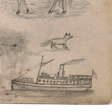 Willis Hutchinson 1883 Double-Sided Drawing: Fox, More Boats and Horses, Flags