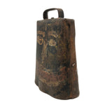 Incredible Folk Art Painted Antique Iron Cow Bell With Cast Iron Clapper