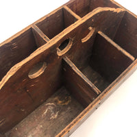 Great Old Handmade Wooden Caddy With Nails Six Compartments