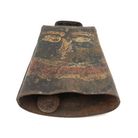 Incredible Folk Art Painted Antique Iron Cow Bell With Cast Iron Clapper
