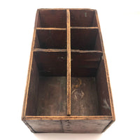 Great Old Handmade Wooden Caddy With Nails Six Compartments