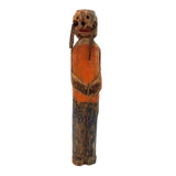 Haunting Old Carved (Bedpost?) Doll in Orange and Blue