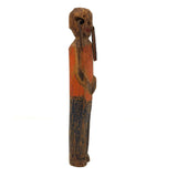 Haunting Old Carved (Bedpost?) Doll in Orange and Blue