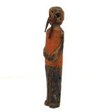 Haunting Old Carved (Bedpost?) Doll in Orange and Blue