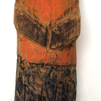 Haunting Old Carved (Bedpost?) Doll in Orange and Blue