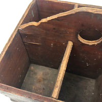 Great Old Handmade Wooden Caddy With Nails Six Compartments