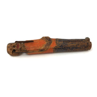 Haunting Old Carved (Bedpost?) Doll in Orange and Blue