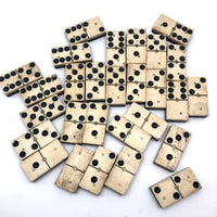 Beautiful Antique Bone and Ebony Dominoes with Brass Pins- Complete Set