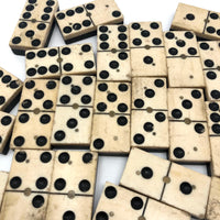 Beautiful Antique Bone and Ebony Dominoes with Brass Pins- Complete Set