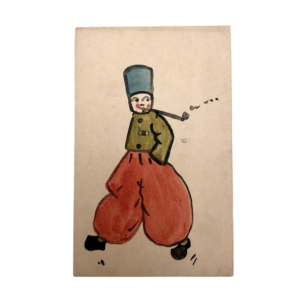 Dutch Boy Smoking Pipe, Hand-drawn Watercolor Postcard, 1924