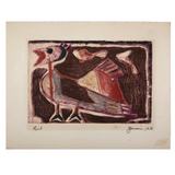 Wonderful 1950 Pencil Signed Mixed Media Print “Bird” by Harold Zussin