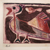 Wonderful 1950 Pencil Signed Mixed Media Print “Bird” by Harold Zussin