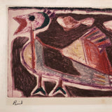 Wonderful 1950 Pencil Signed Mixed Media Print “Bird” by Harold Zussin