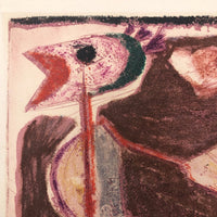 Wonderful 1950 Pencil Signed Mixed Media Print “Bird” by Harold Zussin