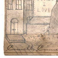 Mourning Sailor Antique Pencil Drawing, Conneautville, Pennsylvania