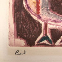 Wonderful 1950 Pencil Signed Mixed Media Print “Bird” by Harold Zussin
