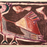 Wonderful 1950 Pencil Signed Mixed Media Print “Bird” by Harold Zussin