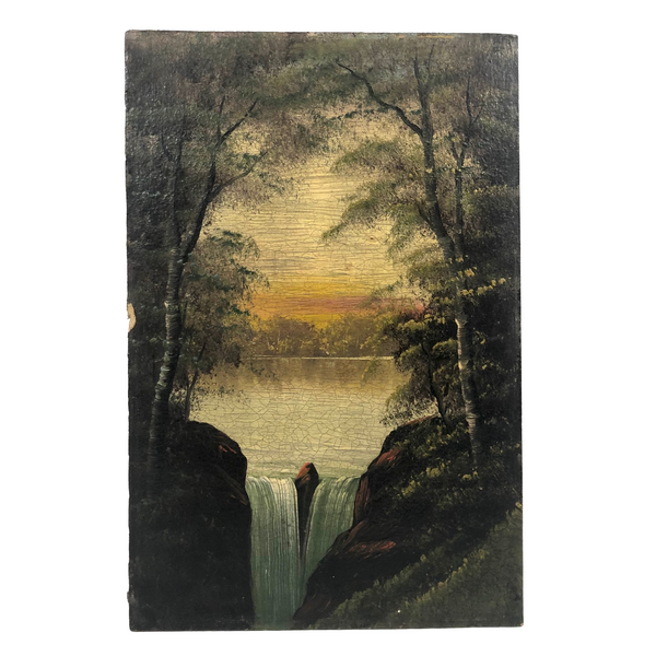 Oil on Board Landscape Painting with Erotic Waterfall