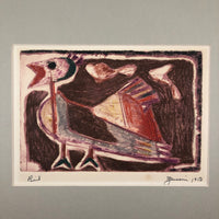 Wonderful 1950 Pencil Signed Mixed Media Print “Bird” by Harold Zussin