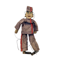 Hand-carved Old Marionette Puppet with Great Face, Hand-stitched Uniform