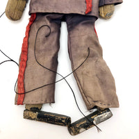 Hand-carved Old Marionette Puppet with Great Face, Hand-stitched Uniform