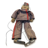 Hand-carved Old Marionette Puppet with Great Face, Hand-stitched Uniform
