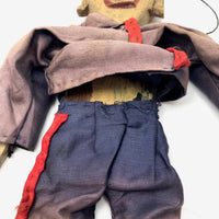 Hand-carved Old Marionette Puppet with Great Face, Hand-stitched Uniform