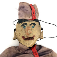 Hand-carved Old Marionette Puppet with Great Face, Hand-stitched Uniform