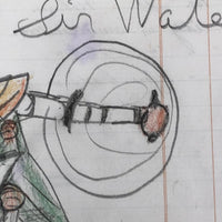 Graphite and Crayon Drawing on Ledger Paper of "Sir WaterLuLu"