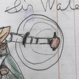 Graphite and Crayon Drawing on Ledger Paper of "Sir WaterLuLu"