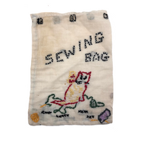 Hand Embroidered Sewing Bag with Cat and Scissors