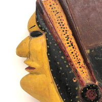 Fabulous c. 1930s Painted Relief Carved Portrait of Native American Beauty