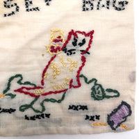 Hand Embroidered Sewing Bag with Cat and Scissors