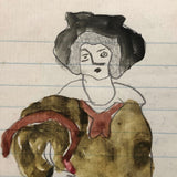 Naive 19th C Pennsylvania Watercolor Drawing of Boy with Sickle and Birds