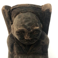 Very Old Carved Monk (?) Holding Ball (World?) in Big Hands!