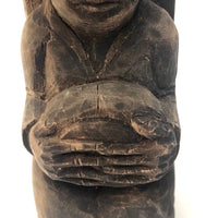 Very Old Carved Monk (?) Holding Ball (World?) in Big Hands!