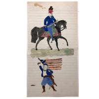 Naive 19th C Pennsylvania Watercolor Drawing of Civil War Soldiers With Swords