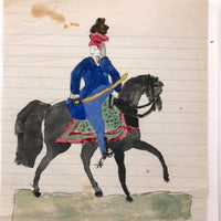 Naive 19th C Pennsylvania Watercolor Drawing of Civil War Soldiers With Swords