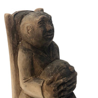 Very Old Carved Monk (?) Holding Ball (World?) in Big Hands!