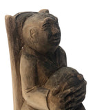 Very Old Carved Monk (?) Holding Ball (World?) in Big Hands!